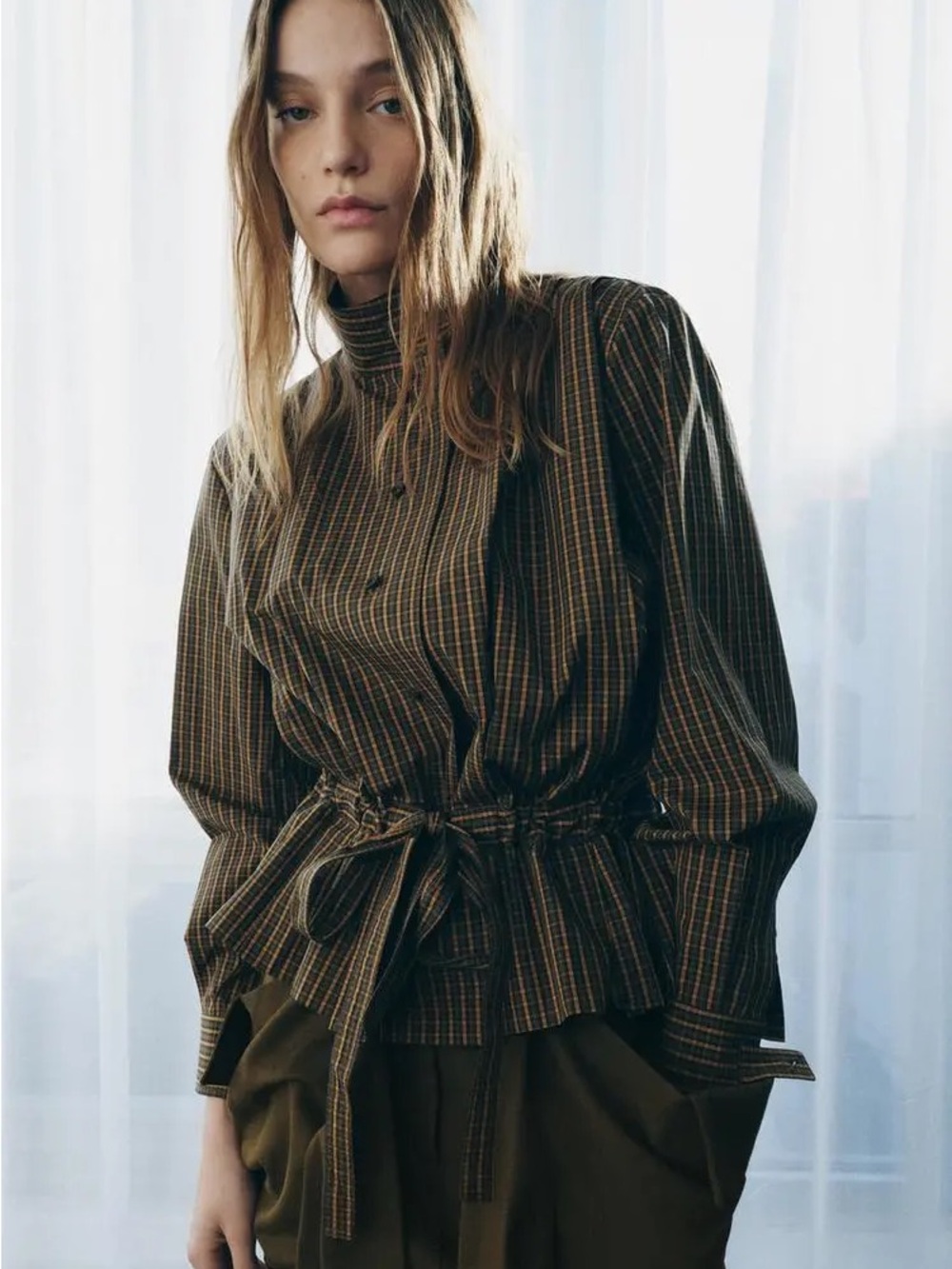 ZARA CHECK COTTON SHIRT WITH BOW ZW COLLECTION
